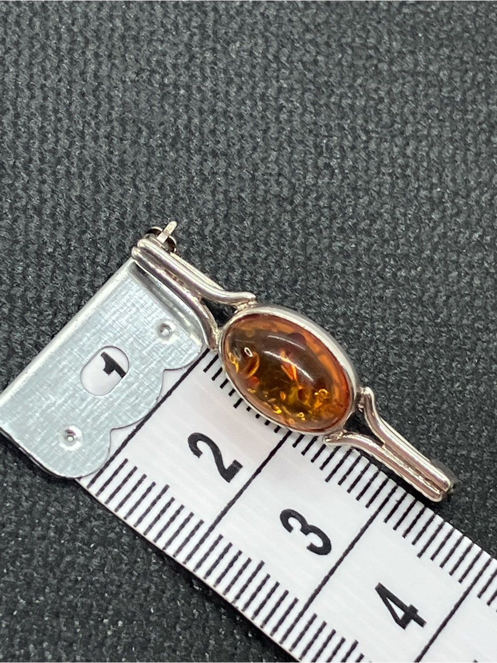 Vtg 925 Sterling Silver Baltic Amber Art Deco Style Bar Brooch Pin - Picture 9 of 11